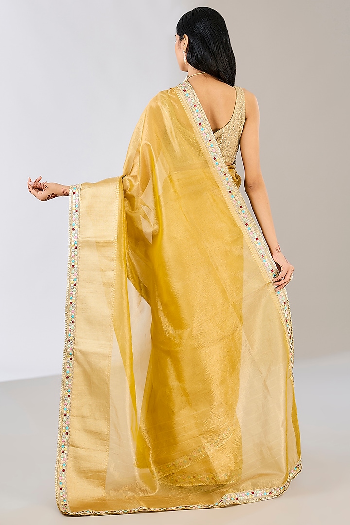 Yellow Pure Tissue Silk Handloom Zari Embroidered & Handwoven Printed Banarasi Festive Saree by Zal From Benaras at Pernia's Pop Up Shop